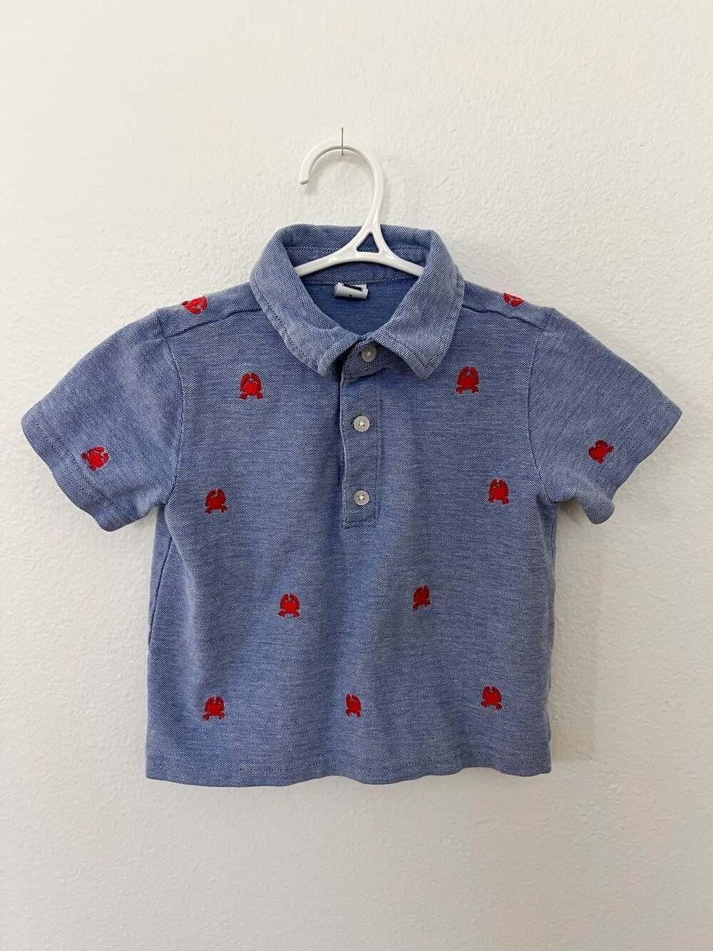 Janie and Jack blue crab embroidered pique polo shirt